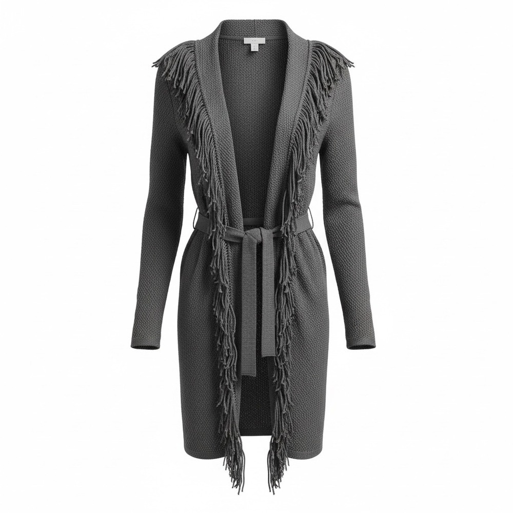 J. Jill Womens XS Open Front Long Wrap Cardigan Duster Sweater Belted Lagenlook